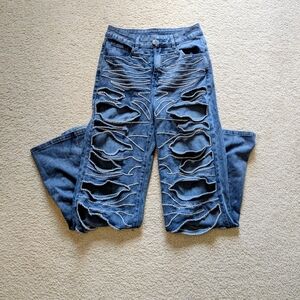 Akira Stylish Distressed Blue Jeans with Pearl Detailing